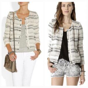IRO Lizzie Tweed Jacket Blazer Cropped Zip W/B Striped Sz 2 US6/S